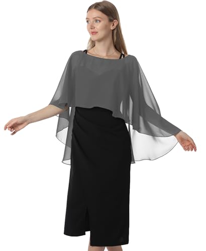 Hotshawl Capelets for women Chiffon Cape Shawls and Wraps for Evening Dress Wedding Capes Cover Up (Dark Gray)