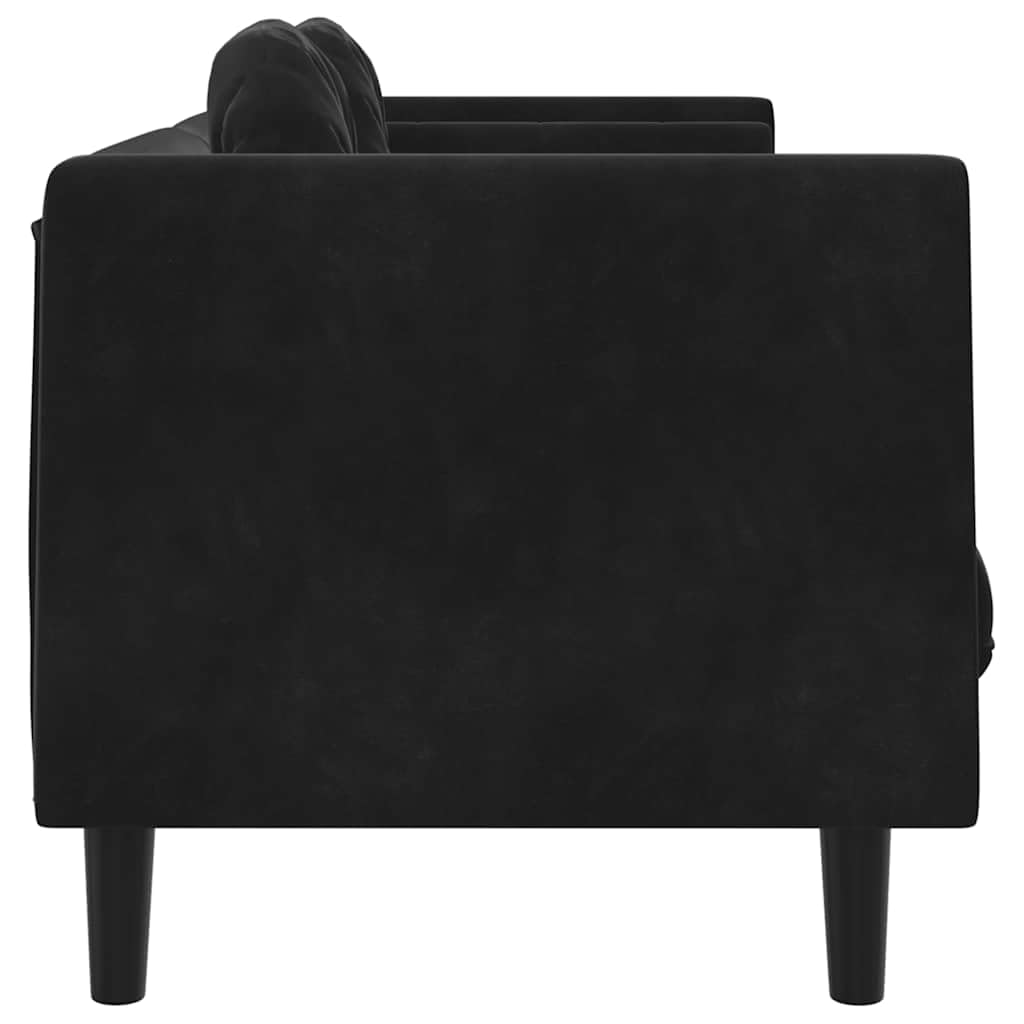 Sofa z poduszką, 3-osobowa, czarna aksamitna, szerokość 193,5 cm, miękka tkanina tapicerska, wygodna kanapa do salonu, wytrzymała