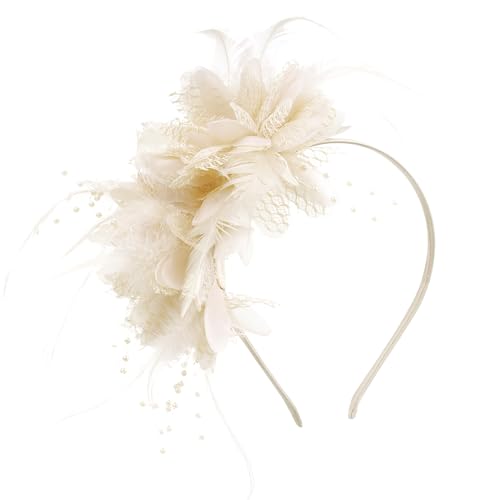 Pistha Womens Fascinators Hats Tea Party Hats for Women Feather Pearl Veil Headband for Wedding Cocktail Dresses Accessories