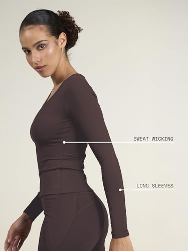 Image of CAVA Sculpt V Neck Top for Women | Snug Sculpted Fit, Long Sleeves, Flattering V Neckline, Minimal Branding, Everyday Activewear Tee