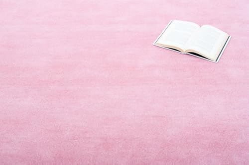 Image of Hand-Tufted Wool Runner Rug - 2.5x9 Ft, Solid Blush Pink Rug with Elegant Scalloped Edges, Soft Plush Handmade Wool Carpet for Hallway, Living Room, Bedroom, Nursery & Modern Home Decor