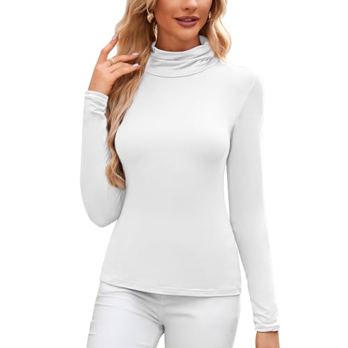 TMEOG Camiseta Termica Cuello Alto Mujer Jersey Fino Camiseta Interior Manga Larga Sueter Ligero Jersey Cuello Vuelto Invierno Básica Camiseta Cuello Cisne para Mujer(Blanco,L)