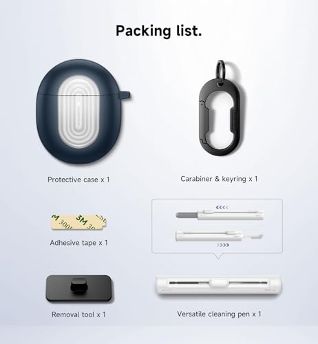 Image of SURITCH Magnetic Bumper Cases for Google Pixel Buds Pro 2 (2024) and Pixel Buds Pro (2022) Case Cover, Rugged Shockproof Protective Covers with Carabiner & Cleaning Kit & Removal Tool, Navy