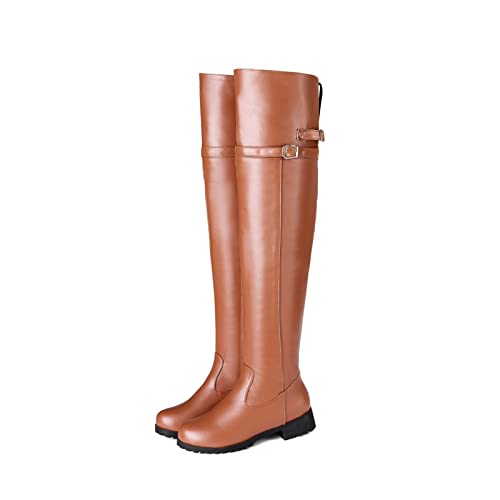 Bottes au genou pour femme avec talon épais de 3.5cm et grande taille