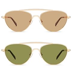 2 Pack Gold Frame Light Brown Yellow Lens + Gold Frame Light Green Lens