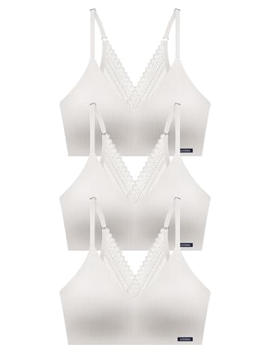 Image of Livona Lace Bralette for Women - Comfort Sports Bra Wireless Padded Bralette with Support Workout Tops Cami Crop S-XXL