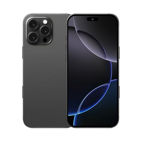 I16 PROMAX unlocked phone, Android 14 8GB,7.3-inch high-definition AMOLED screen smartphone, 8000mAh battery, facial recognition/fingerprint lock/5G/photo/GPS phone (Titanium black,256)