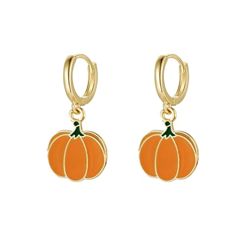 Cute Pumpkin Small Hoop Earrings for Women Dainty Minimalist Gold...