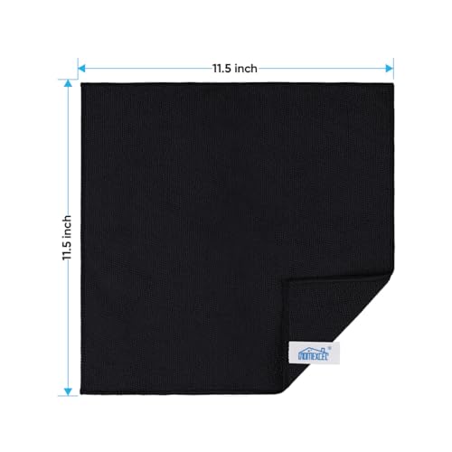 Image of HOMEXCEL Black Microfiber Cleaning Cloth, 24 Pack Cleaning Towels for Kitchen, Lint Free, Scratch-Free, Highly Absorbent, and Reusable Cleaning Rags for House, Window and Glass, Cars, 11.5 X11.5 inch