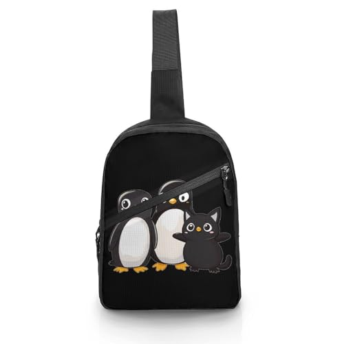 Traitor Penguins Cats Chest Bag Foldable Crossbody Unisex Pack Travel Hiking Adjustable Shoulder Straps Sling Bags