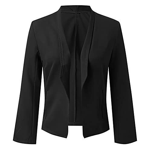 Deskably Jacket For Women Silk Satin Fashion Blend Casual Outerwear Solid Color Suit Slim Fit Coat Formal Cardigan Work Blazers Black #TOP3