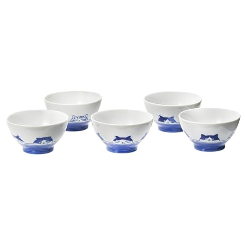 美濃焼 猫モチーフ 茶碗 おちゃわん 飯碗 約11cm 5個セット 電子レンジ 食洗機対応 「SHICHITA」 食器セット ギフト 日本製 N7-4004A