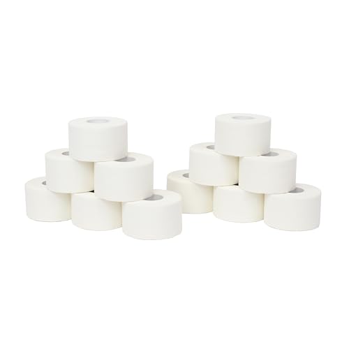 Cinta adhesiva deportiva Tape 3,8cm x 10m. Pack de 12 unidades. Tape ideal para deporte, rehabilitacion y fitness. Marca Vendari (Blanco)