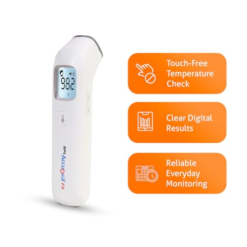 Image of BPL Medical Technologies Accudigit F4 Non Contact Infrared Thermometer - Fast & Accurate Forehead Thermometer for Adults & Kids (White)