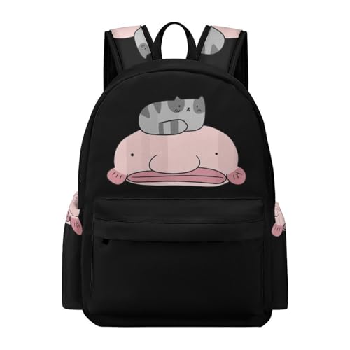 Cute Blobfish and Cat Laptop Backpack for Women Men Cute Shoulder Bag Printed Daypack for Travel Sports Work