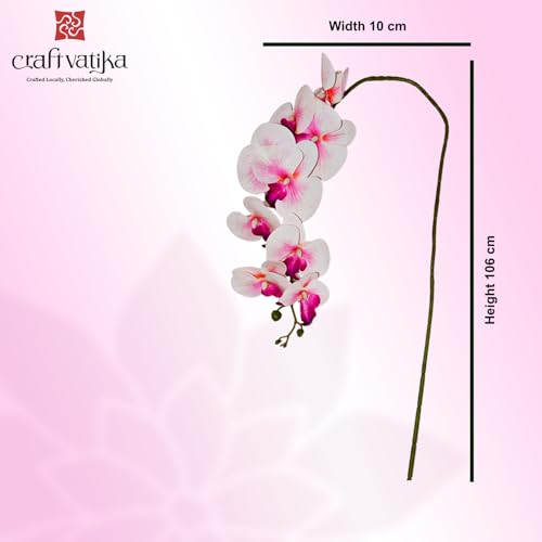 Image of CraftVatika Artificial Faux White Orchid Flower Single Stem with 10 Flower Heads | Phalaenopsis-Style Butterfly Orchid Look | Decorative Flower for Vase Decoration, Home, Office, Wedding Event Decor