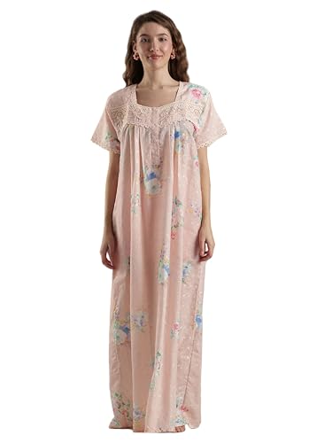 Image of 9shines Label Stylish Chikankari Cotton Nighty Maxi for Women | Full Length Nightgown | Nightdress with Pocket | Embroidery Nighty | Soft Comfortable Cotton Nightwear (1545)