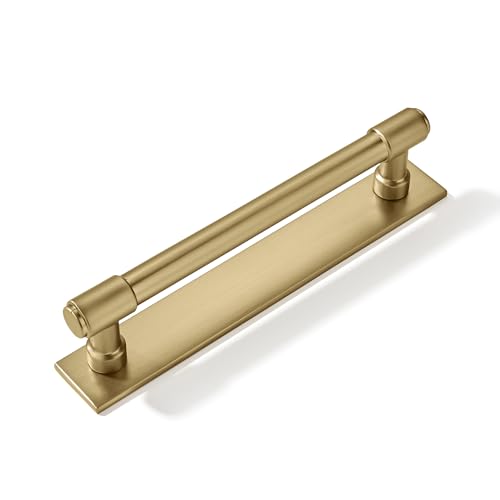 khtumeware 5 Pack 6 Inch152 mm Center to Center Champagne Bronze Cabinet Pull Backplate with Base Plate Zinc Solid Satin Brass Kitchen Cabinet Handles Drawer Pulls Cabinet Hardware
