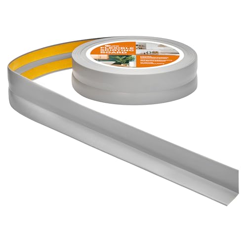 Rodapiés Flexible Autoadhesivo - 30 mm x 30 mm - Rodapié Plegable para Cocina, Baño - Cinta de sellado, Perfil PVC - Estanco, Decorativo (Gris, 5m)