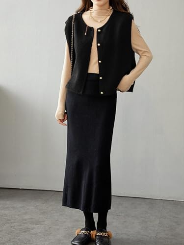 Wowcarbazole Women's Sweater Vest Sleeveless Cropped Button Down Cardigan Vests Casual Trendy Crewneck Knit Tank Tops4