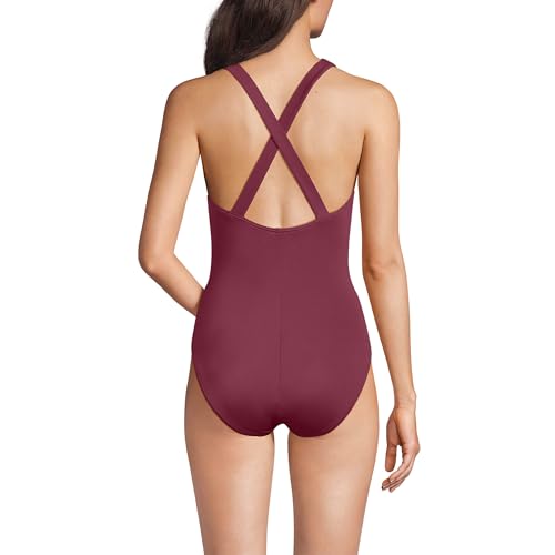 Lands' End Women's Long Torso Tugless X-Back One Piece Swimsuit 14 Burgundy Spritz2
