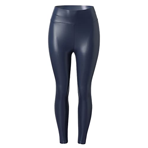 Hatop Faux Leather Leggings for Women Fashion Pants Stretchy Thin Pants Blue