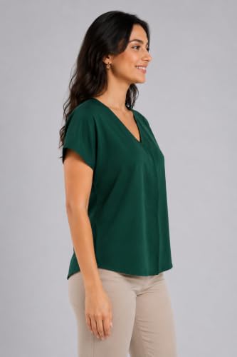 Image of Women's Green V-Neck Casual Blouse | 100% Polyester Stylish Top for Jeans, Pants & Skirts| Summer Tops for Women| Crop Tops for Women|