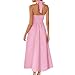 Women's Summer Sleeveless Halter Midi Dress Backless Swing A Line Evening Party Long Dress Fashion High Waist Dresses Pink