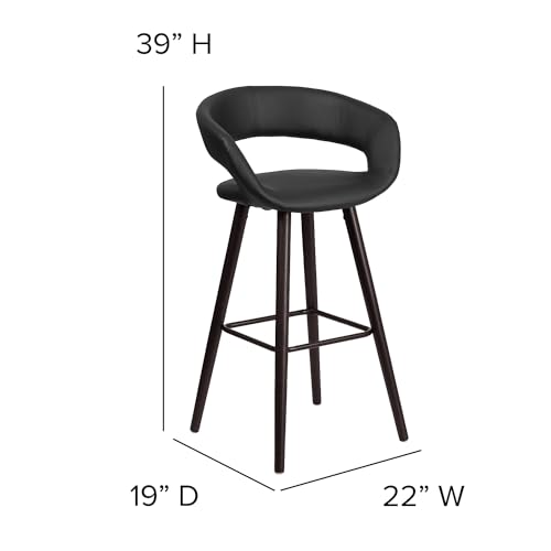 Taburete de bar Flash Furniture color capuchino con asiento de vinilo negro, altura fija, grado comercial miniatura 3