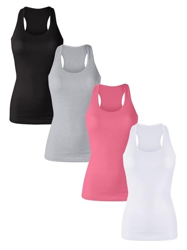 Cotton Ribbed Racerback Tank Tops for Women Basic Workout Athletic Tanks Gym Tank Top Yoga Shirts Pack 1-4