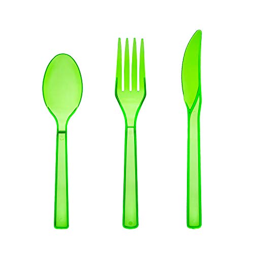 Party Essentials Hard Plastic Cutlery Combo Pack Available in 15 Colors Neon Green 68 Place Settings