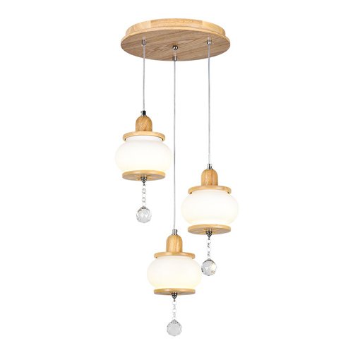 Lustre LED de verre en bois salon suspension cristal 3 têtes