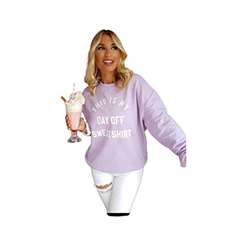 High Street Fashion ® Women’s Ladies Long Sleeve This is My Day Off Sweatshirt Slogan Jumper Oversized Fleece Jumper Baggy Tops T-Shirt Size SM ML XL Lilac Cover