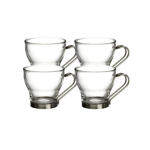 Bormioli Rocco Verdi Espresso Cup With Stainless Steel Handle, Set of 4, Gift Boxed, 3.5 ounces