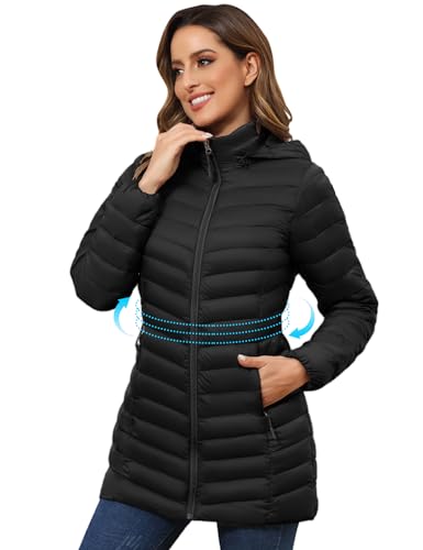 ROYAL MATRIX Women's Packable Puffer Jacket - Lightweight Winter Warm Long Quilted Puffer Coat with Detachable Hood2