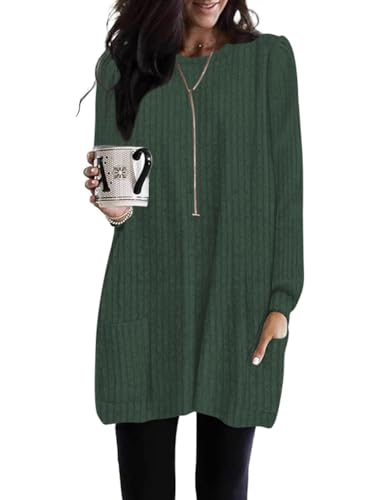 Poetsky Pullover Sweater Dresses for Women Long Shirts to Wear with Leggings Lightweight Fall Clothes Green S
