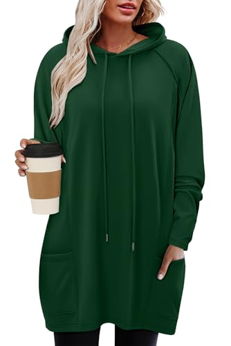 KISSMODA Women Hoodies Dress Long Sweatshirts Dress Raglan Sleeves Oversized Sweatshirts with Pocket 2025 Fall Winter Trendy