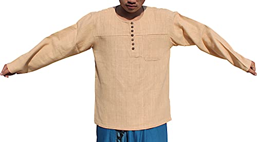 RaanPahMuang Thick Hum Hand Loomed Cotton Fiber Shirt with Thai Henley Collar