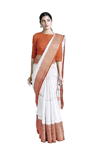 Image of eC ESHA'S COLLECTION Women's Cotton Blend Begumpuri Handloom Saree With Unstitched Running Blouse Piece