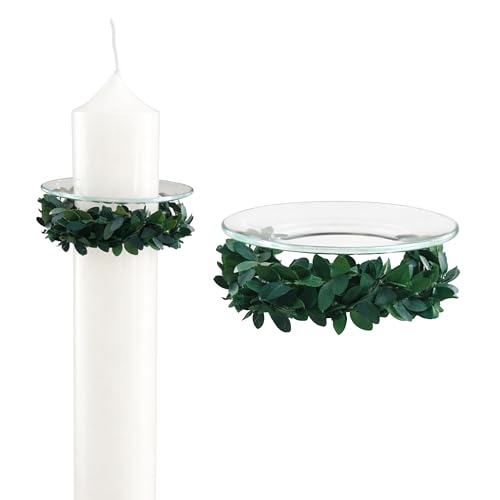 Villa Rosa Lotta handgemachter Tropfenfänger Für Kerzen 4cm - Dekorativer Glasaufsatz Für Kommunionkerze Transparent & Stabil Künstlicher Blätterkranz Tropfenfänger Für Kerzen mit 4cm Durchmesser