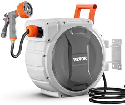 Top 5 Hose Reels That Will Transform Your Window Cleaning Game 5 VEVOR Retractable Garden Hose Reel, 5/8 Inch x 100 ft Wall Mounted Hose Reel, Heavy Duty Garden Hose Reel with 9 Patterns Nozzle, Any Length Lock, Upgraded Slow Return System and 180°Swivel Bracket