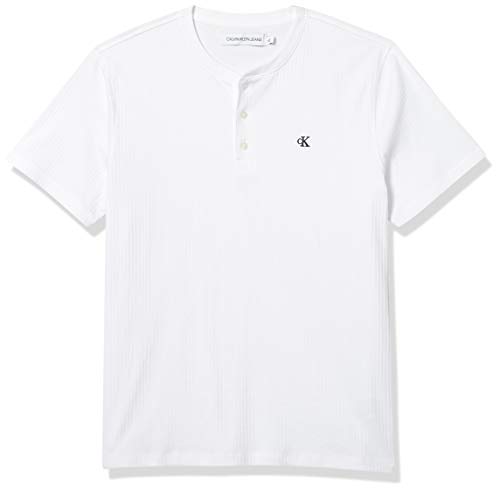 Calvin Klein Men's Short Sleeve Henley Ribbed Logo T-Shirt, Brilliant White, Medium
