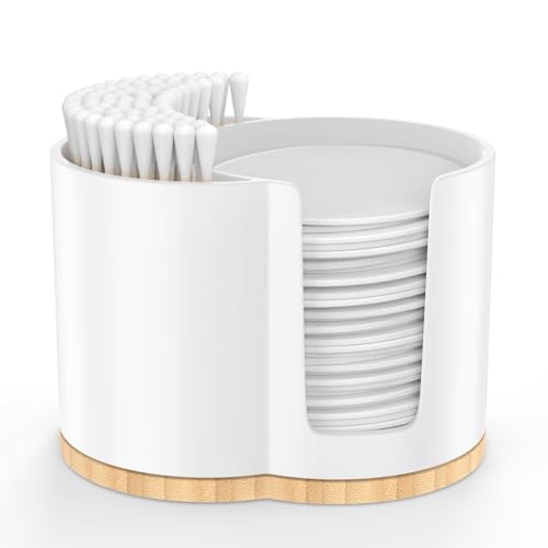 PENGARO Wattepadspender Wattestäbchenhalter 2 Fächern Wattestäbchen Behälter Wattepads Aufbewahrung Ohrenstäbchen für Kosmetik Badezimmer Organizer Schminktisch Zubehör Weiß