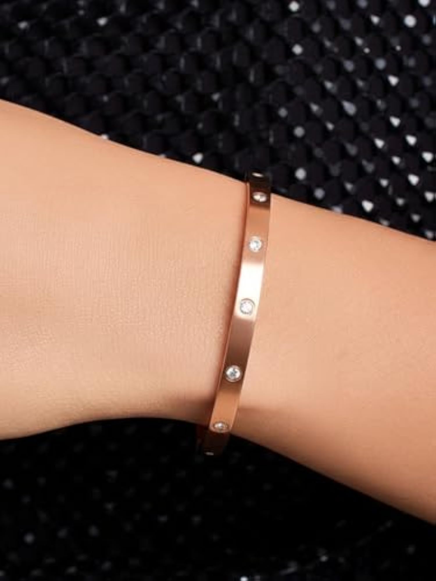 Rose Gold Crystal Orbit Bangle Bracelet for Women