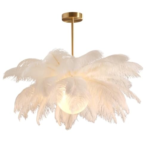 GUANSHAN Suspension en plumes d'autruche blanches – Plafonnier et lustre pour chambre à coucher, salon