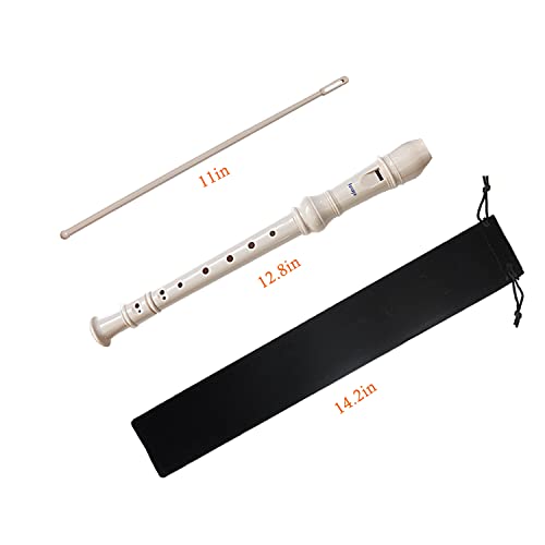 2-Piece Soprano Recorder Instrument for Beginners German Style C Key 8 Hole Descant with Clean Rods 2 Storage Cases (White+White)