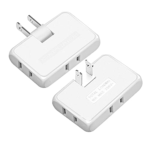 3 Way Flat Wall Outlet Extender,2 Prong180 Degree Portable Swivel Wall Tap Plug,Ultra Thin Folding Electrical Outlet Splitter (Easy Install),Type A,White,Pack of 2