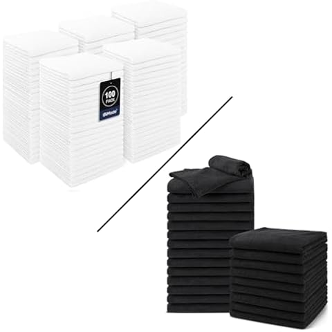 UNIMADE 100 Pack Washcloths Bulk & 24 Pack Salon Towels - White Cover