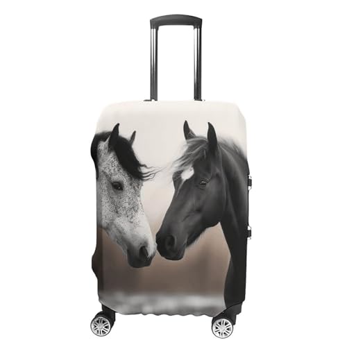 Black And White Horses Luggage Cover, Washable Elastic Suitcase Cover Protector Fit 18-32 Inch Luggage