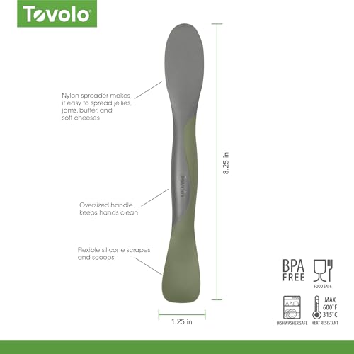 Image of Tovolo Mini Scoop and Spread Tool for Kitchen Meal Prep Small Sandwich Spreader Spatula for Peanut Butter Jelly, Silicone BPA Free Dishwasher Safe Scooper Spreader, Thyme Green and Charcoal Gray